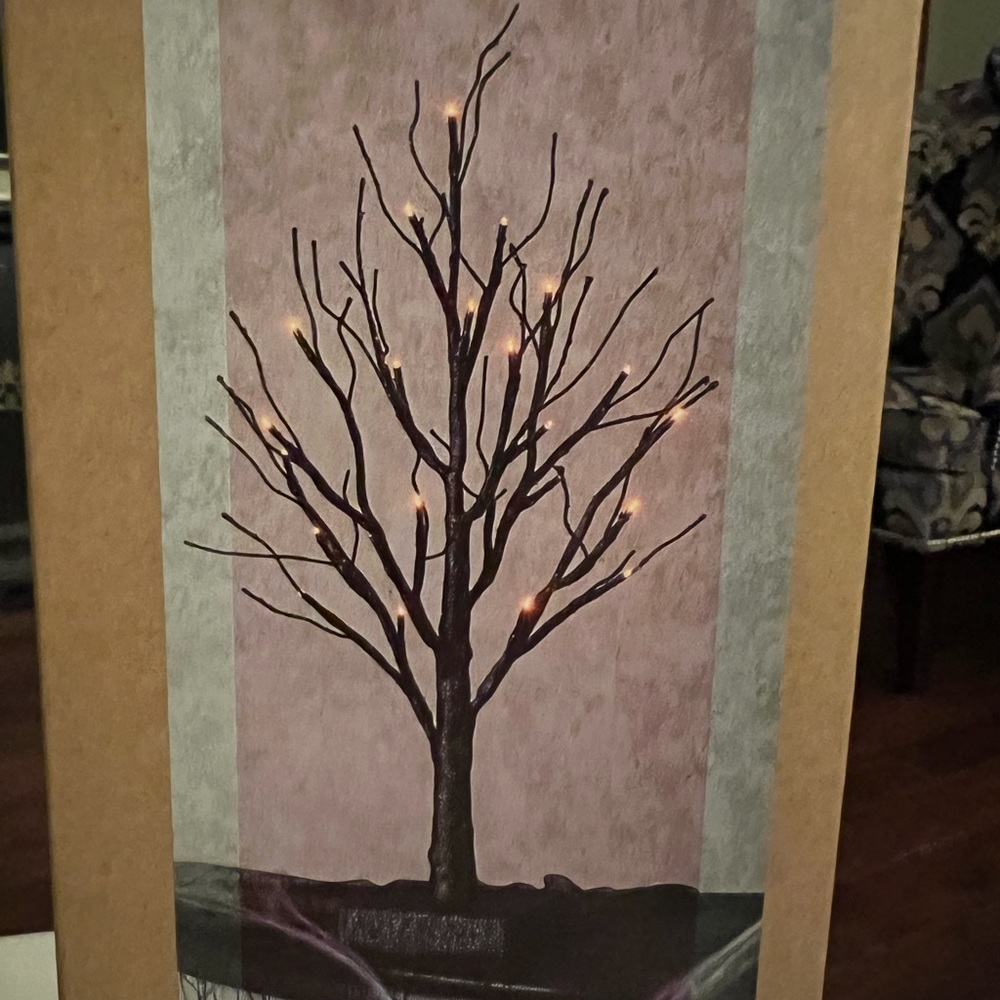 Halloween Decor Pre-Lit Black Glitter Tree 18 inches